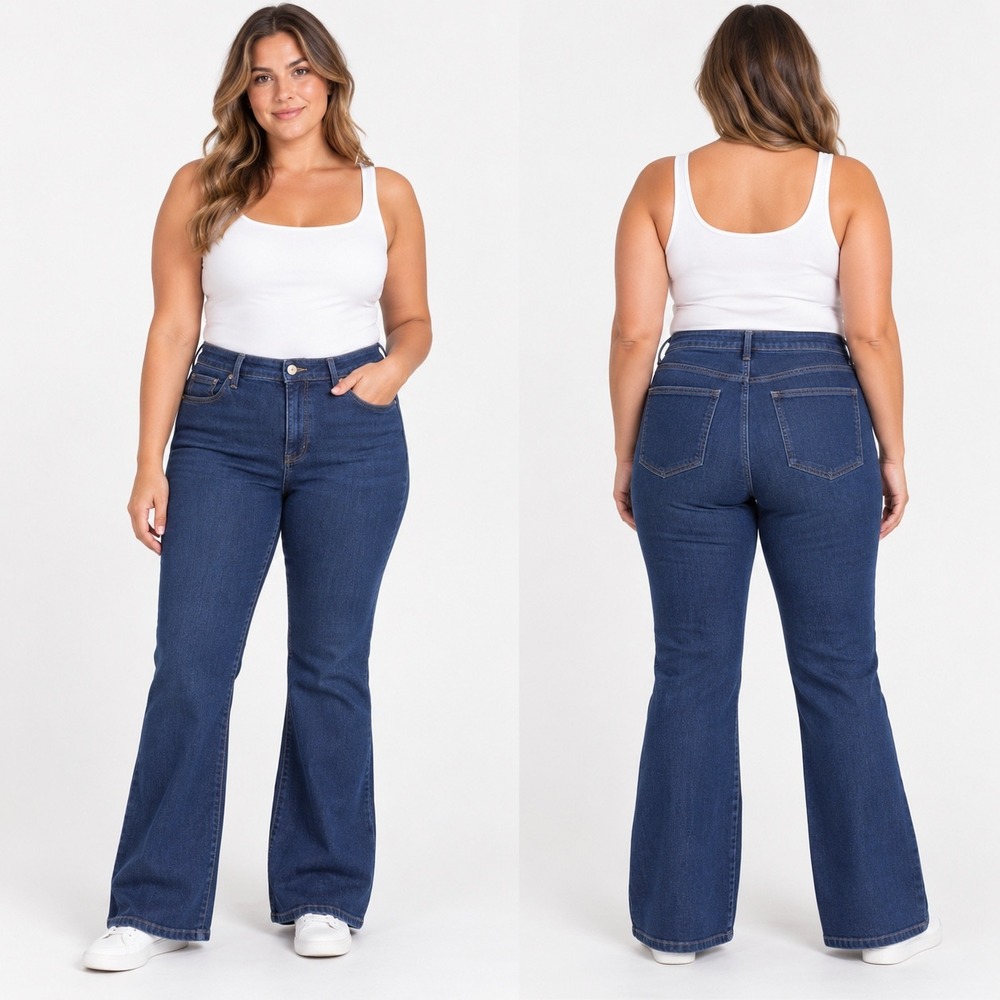 Ava & Viv High Rise Flare Jeans Dark Wash Denim Size 16